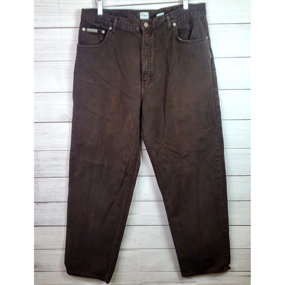 Vintage Calvin Klein 90s Brown Jeans Mens Tapered 38x32